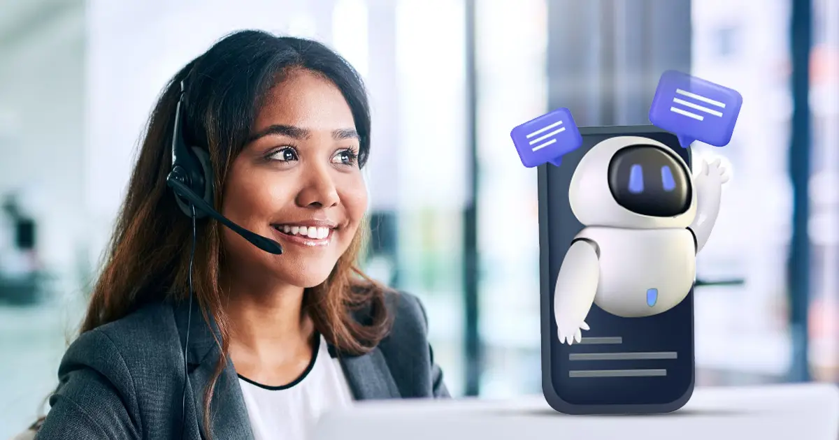 A futuristic AI-powered chatbot assisting a user through a virtual interface.